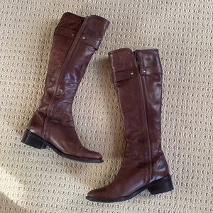Brown Cole Haan leather zip up boots -size 8